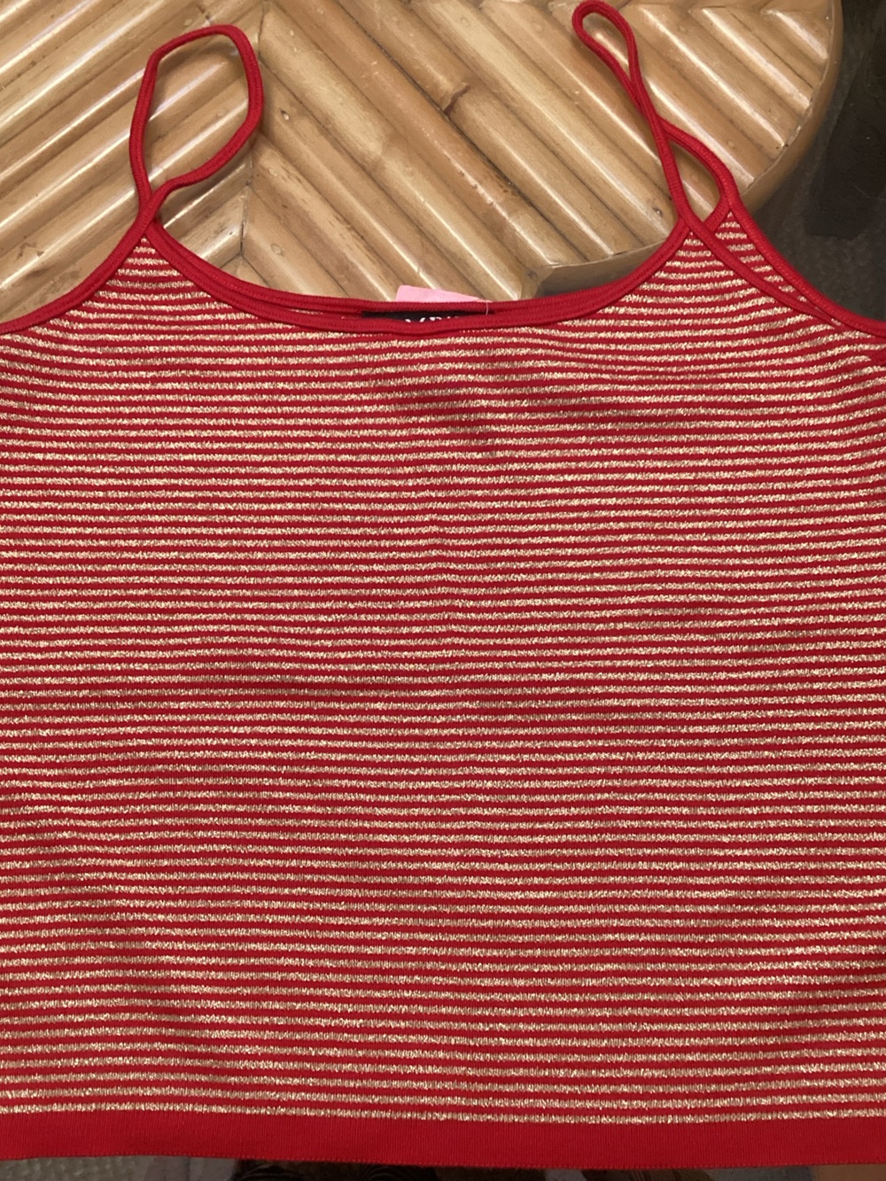 Striped Red & Gold Ribbed Knit Spaghetti Strap Cami - Picture 1 of 4